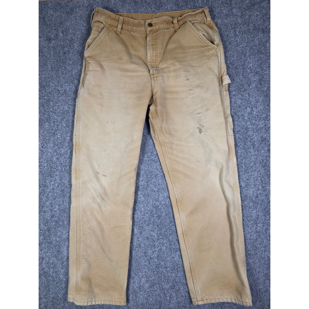 Carhartt Flannel Lined Carpenter Pants Mens 36x32 Brown B111 BRN Loose Fit